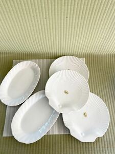 【未使用品】電子レンジ可白い皿♪貝皿3枚と楕円形皿2枚の5枚セット