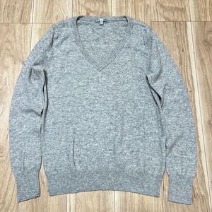 ★送料360円★カシミア100% 高級 UNIQLO ユニクロ 長袖 カシミヤ ニット セーター Vネック グレー レディース サイズL 美品 R-6692