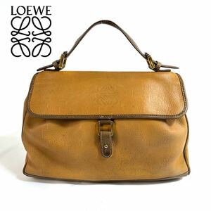 【美品】LOEWE ロエベ レザー ハンドバッグ トートバッグ アナグラム ロゴ刻印 キャメル ブラウン ゴールド金具 スペイン製