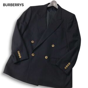 BURBERRYS ヴィンテージ バーバリー 秋冬 ロゴ釦 金ボタン★ ダブル ブレザー ジャケット 紺ブレ Sz.AB5　メンズ ネイビー　I4T04227_C#N