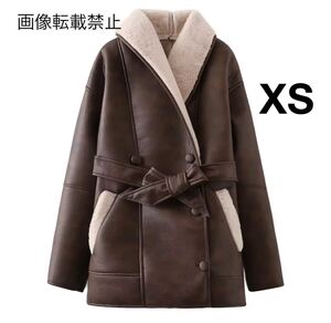 vintage ヴィンテージ レトロ フェイクレザー ファー ムートンコート アウター XSサイズ レディース★ZARA 好きな方に★秋冬新作 新品★