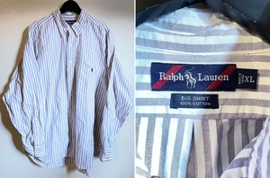 希少! RALPH LAUREN ポロ ラルフローレン 90s THE BIG SHIRTS ブルーストライプ オックスフォード ビッグ シャツ XL POLO AH.H 長谷川昭雄