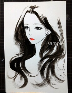 肉筆原画　水彩画　美人画　手描きイラスト　絵画　ドローイング　オリジナル　A4弱