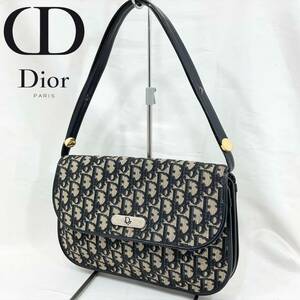 クリスチャンディオール ヴィンテージ トロッター ショルダーバッグ CDロゴ オールドディオール ネイビー Christian Dior 1円〜(C1538)