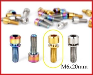 ★3.5g チタン M6x20mm 金色2本セット★ワッシャ付チタンボルト★クランク ステム ブレーキなどに★