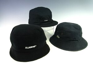 ◆XLARGE/STUSSY/LACOSTE◆エクストララージ/ステューシー/ラコステ◆バケットハット×2＋ワークキャップ 計3点◆黒/茶/チェック◆L◆