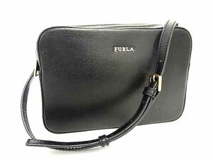 1円 ■美品■ FURLA フルラ リリー レザー ショルダーバッグ クロスボディ 斜め掛け レディース ブラック系 BM3829