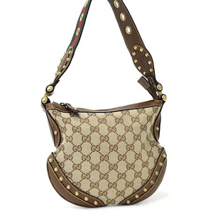 1円 ◎極美品 GUCCI グッチ ハンドバッグ セミショルダー 144157 シェリーライン GGキャンバス レザー ブラウン◎K.Cirl.tI-dsm33