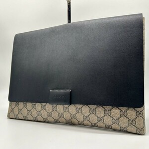 【美品/現行型】 グッチ GUCCI セカンドバッグ クラッチバッグ GGスプリーム ビジネス メンズ A4収納 PVC ベージュ レディース 鞄 387088