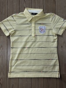 KAPPA GOLF カッパゴルフ 半袖ポロシャツ レディースM イエロー系 ボーダー柄 ドット ゴルフ スポーツ タウンユース 良品 送料無料 