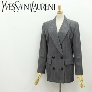 国内正規品◆Yves Saint Laurent イヴサンローラン ストライプ柄 ダブル ジャケット グレー 38