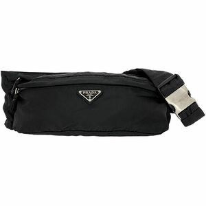 プラダ ボディバッグ ブラック テスート 2VL132 美品 ベルトバッグ ナイロン 中古 PRADA 軽い 三角 ロゴ