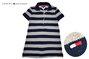 Y-6234★送料無料★美品★TOMMY HILFIGER トミーヒルフィガー★日本製 ロゴ刺繍 ボーダー ミニワンピ 鹿の子 半袖 ポロ ワンピース Ｓ 