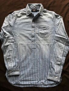 【極美品】RRL INDIGO STRIPE SHIRTS ダブルアールエル インディゴ ストライプ デニムシャツ ワーク シャツ S