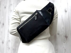 美品 BALENCIAGA バレンシアガ ボディバッグ ウエストポーチ バッグ キャンバス×レザー 黒 メンズ 80470Y