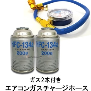 エアコン ガス チャージ ホース メーター付 R134a カーエアコン用冷媒 134a 200g 2本セット