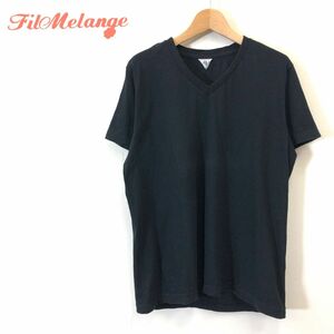 G649-F-N◆ FilMelange フィルメランジェ 半袖Tシャツ カットソー Ｖネック 無地T トップス ◆ コットン100 ブラック 黒 古着 春夏