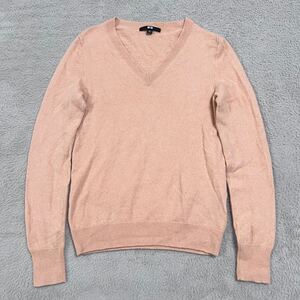 ★送料360円★カシミア100% 高級 UNIQLO ユニクロ 長袖 カシミヤ ニット セーター レディース Vネック ピンク サイズS 美品 R-6854