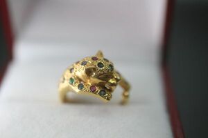 純金 ゴールド パンサー 18K ルビー エメラルド サファイア ビンテージ ヴィンテージ 指輪 リング ジュエリー アクセサリー レディース