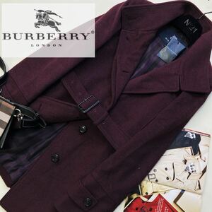 y44 極美◎新タグ付属品あり〜参考価格15万●BURBERRY LONDON●柔らかな光沢〜ハイネックトレンチコート バーバリーコート レディース　38