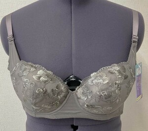 CR13673 IB⑥【特価】新品 大きい ブラジャー C90 1枚 グレー レース 花柄 脇高 刺しゅう 3/4カップ 吸汗速乾 メッシュ 訳あり レディース