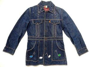 ビンテージ LEVIS リーバイス 希少 70S インディゴ デニム ブッシュ ジャケット ヒッピー スタッズ 装飾 全面 カスタム レア サイズ M 珍　