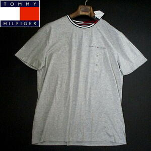 新品 未使用▼ トミーヒルフィガー　フラッグロゴ リブ　半袖Tシャツ　グレー　XLサイズ　TOMMY HILFIGER　メンズ　トリコロール