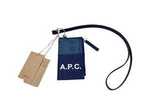 A.P.C. (アーペーセー) ストラップ付き カードケース コインケース 小銭入れ デニム×レザー 切り替え CODDP M63527 IA/027