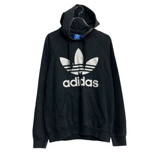 adidas ロゴスウェット パーカー アディダス S ブラック プルオーバー プリント 裏起毛 古着卸 アメリカ仕入 a611-6922