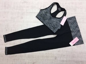 新品タグ付き IVIESTIN スポーツブラ ブラトップ スパッツ フィットネス トレーニング 上下セットアップ レディース ストレッチ M 黒