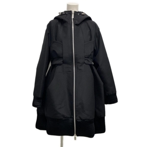 サカイ Sacai サイズ2 M 22-06316 Silk Wool Hoodie(シルク ウール フーディ) ウール、シルク 黒 レディース 2022AW/長袖/中綿/プリーツ