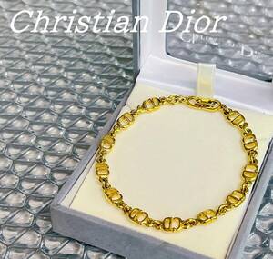 F：美品 ChristianDior クリスチャンディオール CDロゴ ゴールド色 ブレスレット アクセサリー 保証書 ケース付