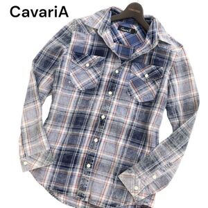 CavariA キャバリア 通年 ウォッシュ加工★ 長袖 ウエスタン インディゴ チェック シャツ Sz.44　メンズ　C4T02011_3#C