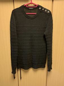 国内正規 16SS BALMAIN バルマン 肩ボタン クルーネック ニット 黒 XS ブルーベルタグ付き国内正規品 S6HM654D38