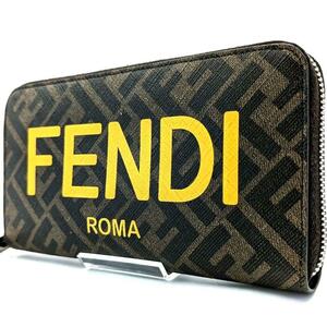 FENDI フェンディ ズッカ FF柄 ビッグロゴ 近年モデル ラウンドファスナー ラウンドジップ 財布 札入れ 小銭入れ メンズ ブラウン