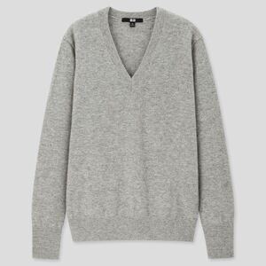 ■Mサイズ UNIQLO■カシミヤ100% Vネック セーター■レディース グレー■ユニクロ ニット トップス