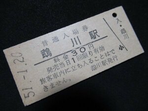 ■国鉄 入場券 鵡川駅 日高本線 富内線 30円 S51.1.20