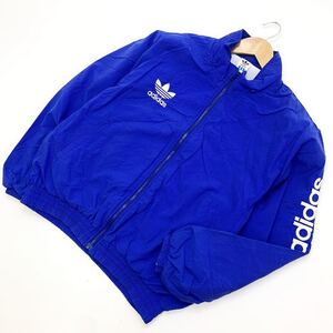 90s ★ adidas 袖・胸にロゴ刺繍◎ ウィンドジャケット ジップアップ ナイロンジャケット ブルー L スポーツ ストリート アディダス■N124