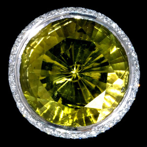 A9355 美しい大粒イエロークォーツ２１．４１ct 天然絶品ダイヤモンド０．５２ct 最高級18KWG無垢リング イタリア製