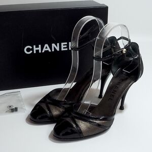 4-ZG031 シャネル CHANEL ココマーク パンプス ブラック グレー 37（24㎝相当）箱付 レディース