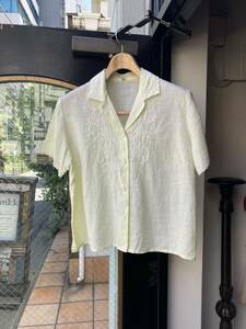 イギリスヨーロッパ古着 リネン刺繍ブラウス linen embroideryエンブロイダリー blouse shirt 半袖シャツLV779