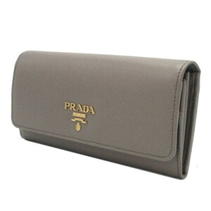 プラダ PRADA 二つ折り長財布 パスケース付 1MH132-QWA-F0572 SAFFIANO METAL ARGILLA (グレー系) アウトレット レディース 