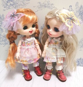 オビツ11 着せ替え人形 お洋服　アウトフィット　ワンピース&髪飾りのセット(ピンク)