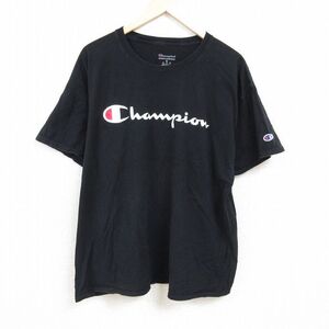 XL/古着 チャンピオン Champion 半袖 ブランド Tシャツ メンズ ビッグロゴ 大きいサイズ クルーネック 黒 ブラック 24mar22