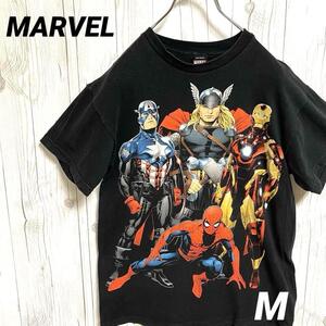 MARVEL　マ－ベル　半袖　Tシャツ　Mサイズ　デカプリン　アメリカ映画キャラ　アイアンマン　キャプテンアメリカ　スパイダーマン　ソー　