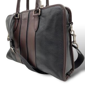 定価10万!!コーチCOACH 2WAYペブルド レザー ビジネスバッグ ブラック ブラウン F72308 ショルダー ハンドバッグ レザー ブリーフケース