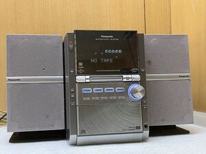 RE0913 Panasonic パナソニック 5CD/MDステレオスシステムコンポ SA-PM77MD スピーカーペア CD再生OK MD/テープ再生NG 現状品1207