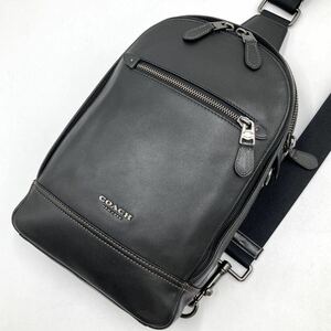 1円〜【極美品】定価13万円 COACH コーチ グラハム ボディバッグ ショルダーバッグ オールレザー 本革 メンズ ビジネス 黒 ブラック