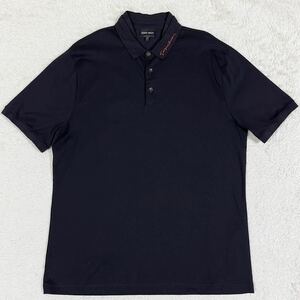 極美品/希少3XL◎ジョルジオアルマーニ【最高級の逸品】GIORGIO ARMANI 半袖 ポロシャツ ブラック 黒 56 XXXL 4L 春夏 メンズ 大きいサイズ