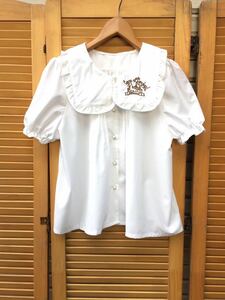 イギリスヨーロッパvintage フリルブラウス刺繍　frill blouse shirt パフスリーブ半袖　白　ホワイト　ブラウス　シャツLV487